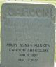 Gravestone William Jarvis Cahoon and Mary Agnes Hansen Cahoon Abegglen